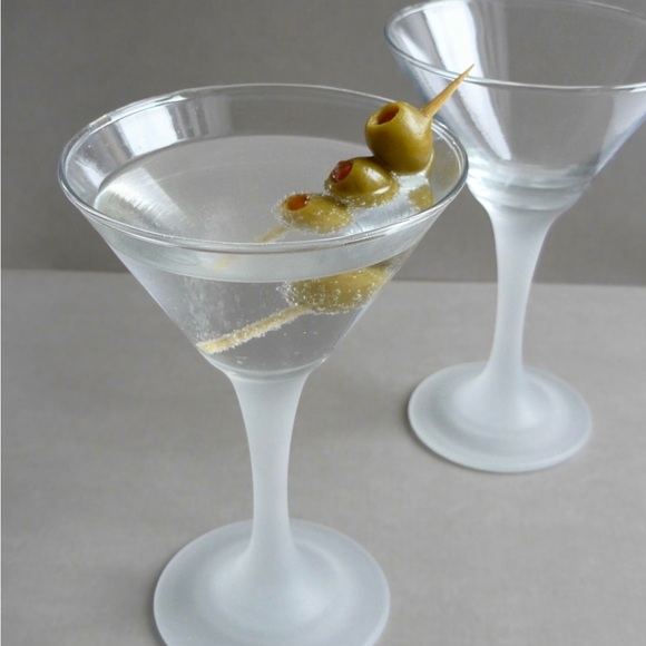 Pair of Vintage MCM Cocktail Martini Frosted Stem Glasses - Picture 3 of 4